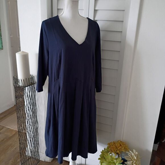 Soft Surroundings Birdsong‎ Flared Navy 3/4 sleeve knee-length women's dress 2X - Picture 1 of 9